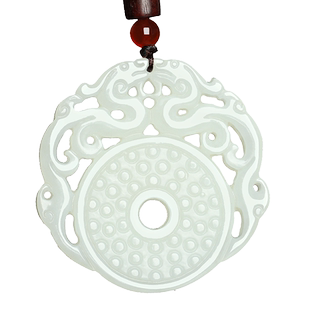 天然新疆和田玉双龙平安玉璧吊坠挂件白玉双面仿古龙玉佩项链