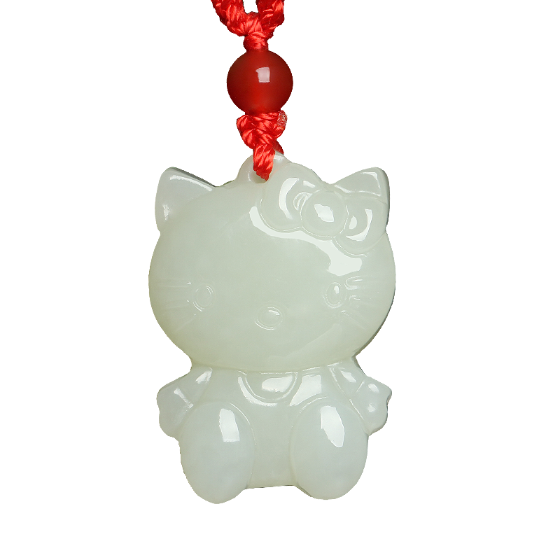 天然新疆和田玉青白玉hellokitty