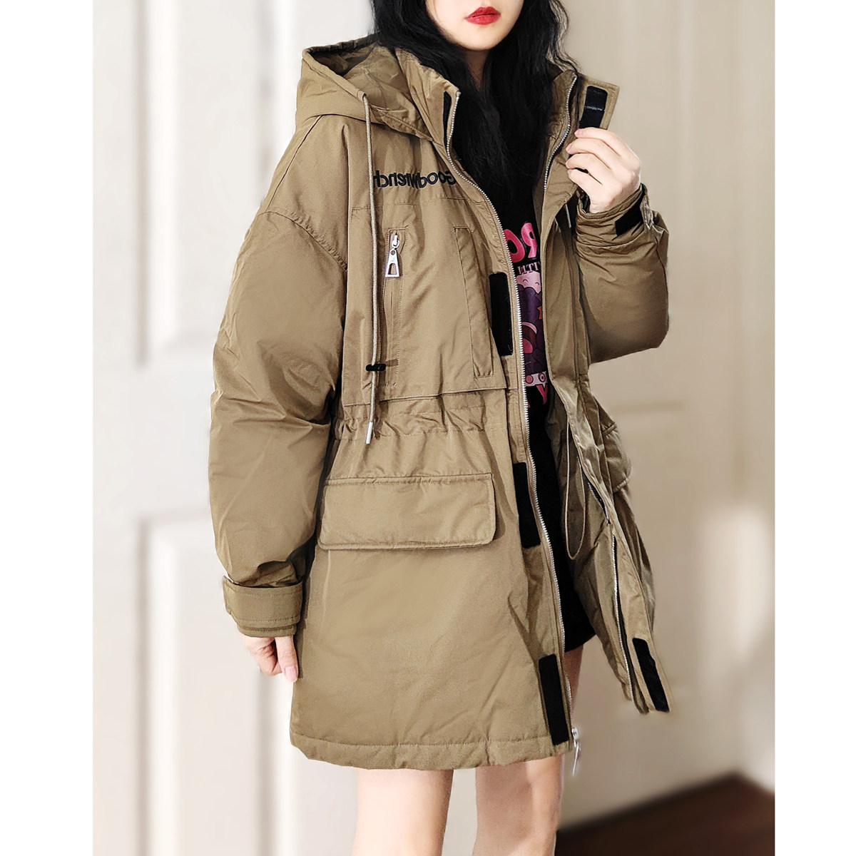 宽松简约百搭大码休闲羽绒服90白鸭绒加大码女装