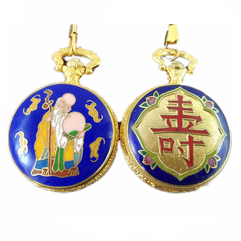 正品国产表机械表景泰蓝经典翻盖怀表福寿老人表金壳机械怀表国货