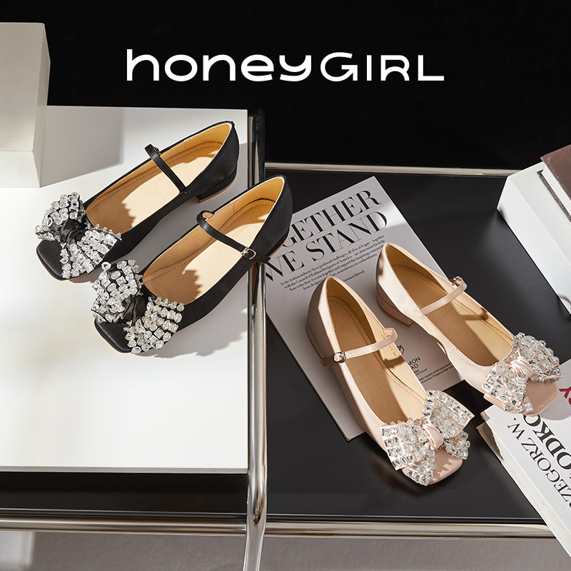 honeyGIRL仙女气质水钻蝴蝶结鞋