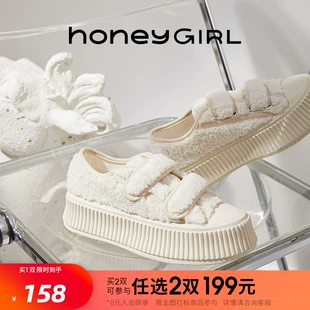 加绒厚底增高休闲鞋 魔术贴松糕面包鞋 honeyGIRL冬季 2023春季 新款