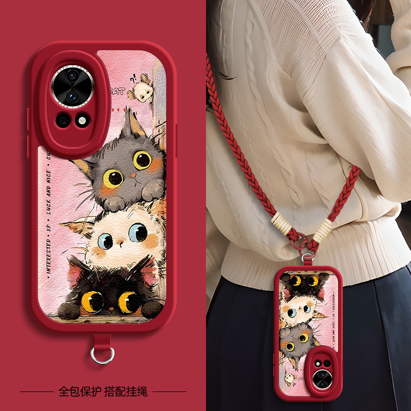 适用华为nova14手机壳偷感猫咪nova13pro女nove12/11/10/9/8/7/6/5/4带挂绳10z新款8se活力版ultra外壳5i防摔