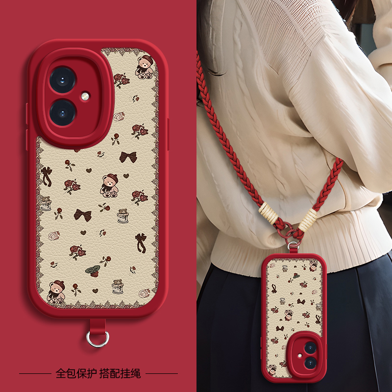 适用荣耀400手机壳玫瑰小熊v40华为荣耀300pro+/200/100/90/80/70/60/50/30/20带挂绳v30保护套GT女Power十se