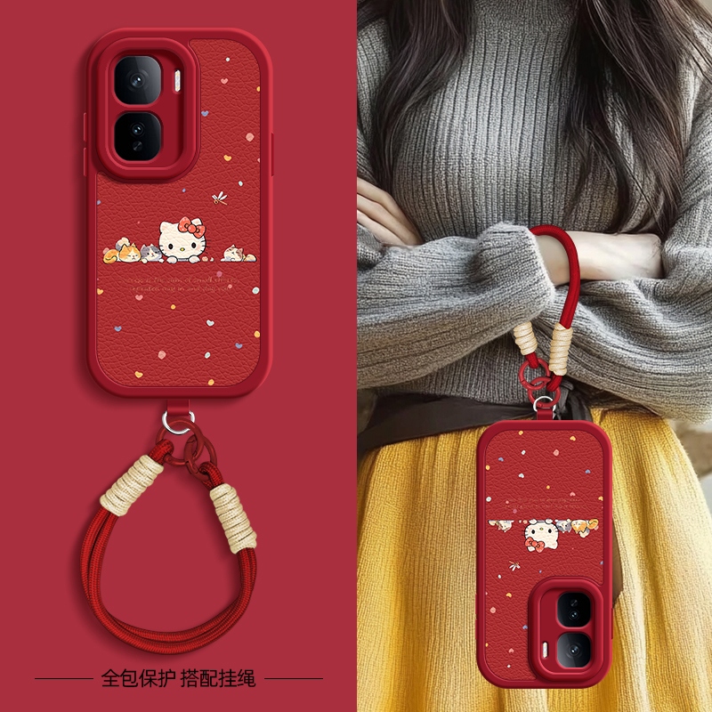 适用iqoo15手机壳KT猫咪iqooneo11/10pro带挂绳vivoiqoo13/12/11/10/9/8/7保护套vivoiqooneo6/5se外壳