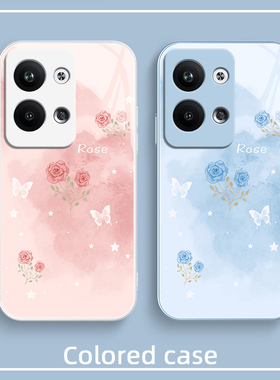 适用opporeno11/10/9/8/7/6手机壳s18pro/17/16/15套x100/90新款80水墨花朵findx7玻璃iqooneo5金属漆iqoo12