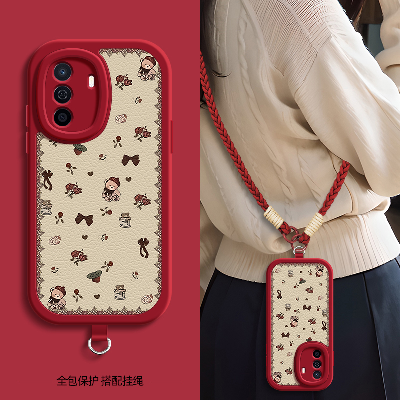 适用华为畅享70手机壳玫瑰小熊畅享70pro带挂绳保护套70z/60/60x/50/20plus/20E女畅享Z新款外壳畅想70s防摔