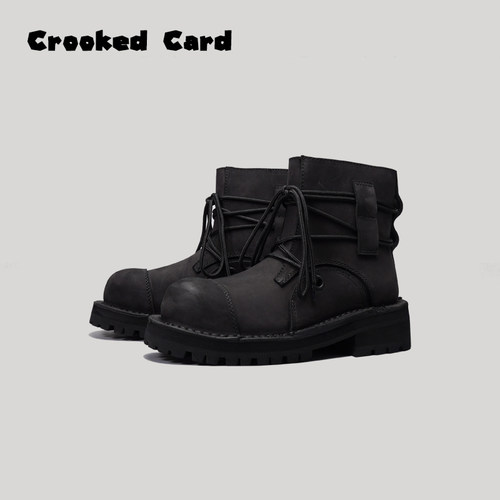 CROOKED CARD  25S 黑武士 全皮 骑士靴 复古 切尔西中筒靴 短靴