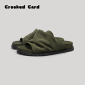 夏外穿男士 女2025新款 Card歪牌设计师真皮厚底勃肯凉拖鞋 Crooked