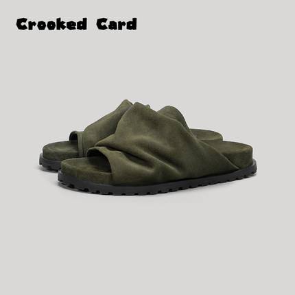 Crooked Card2026歪牌设计师真皮厚底勃肯凉拖鞋女新款夏外穿男士