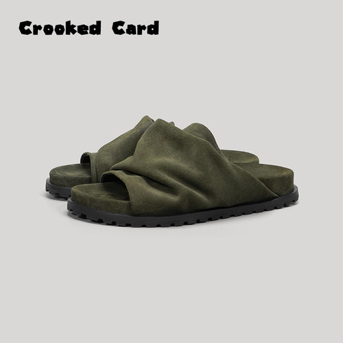 Crooked Card歪牌设计师真皮厚底勃肯凉拖鞋女2025新款夏外穿男士