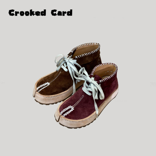 CROOKED CARD 25秋冬季水洗乐福鞋日系中帮分趾鞋 切尔西复古短靴