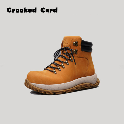 CROOKED CARD 26大黄靴 绒面头层皮 厚底增高中筒靴 复古工装靴
