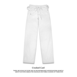 女高腰2024年新款 Crooked 做旧白阔腿宽松牛仔裤 歪牌设计师 Card