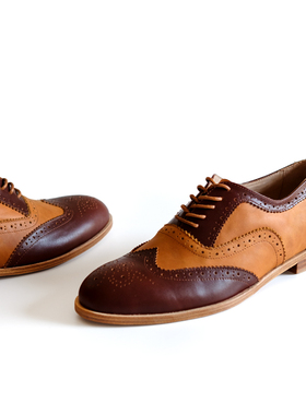 |男鞋|拼色燕尾Wing Tips真皮底 手工皮鞋 handmade shoe Brogues