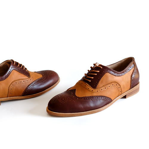 真皮拼色皮鞋复古真皮