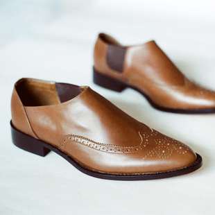 【男鞋】Pointed Toe slip-on 无带皮鞋 真皮底 懒人鞋 头层牛皮