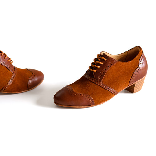 ｜女鞋｜复古小高跟 皮底布洛克鞋Brogue handmade shoes swing鞋