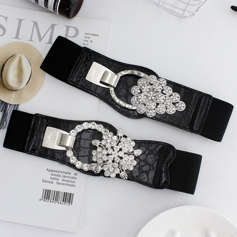 花型水钻时尚风配上衣松紧腰封