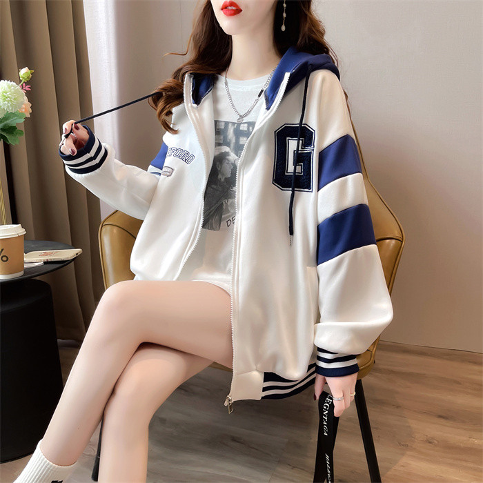 출산 착용 가을 겨울 정장 2024 여성을위한 새로운 패션 가을 중간 길이 코트 플러스 벨벳 두꺼운 후드 티셔츠