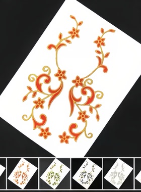 云纹绣花金色刺绣布贴蓝色衣服毛衣装饰背胶补丁贴红色黑色粉色花