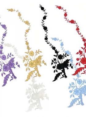 黑色花卉刺绣毛衣布贴紫色衣服白色装饰绣花红色DIY背胶熨烫贴花