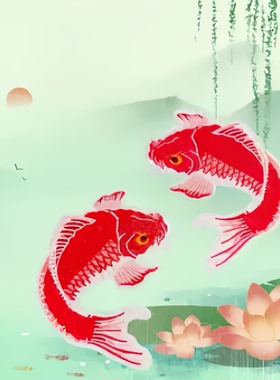 红色鲤鱼刺绣布贴外套装饰辅料背胶补丁贴包包太极服修饰贴花