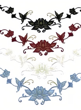 蝴蝶花大号刺绣布贴旗袍装饰辅料背胶补丁贴裙摆修饰贴花贴标热销