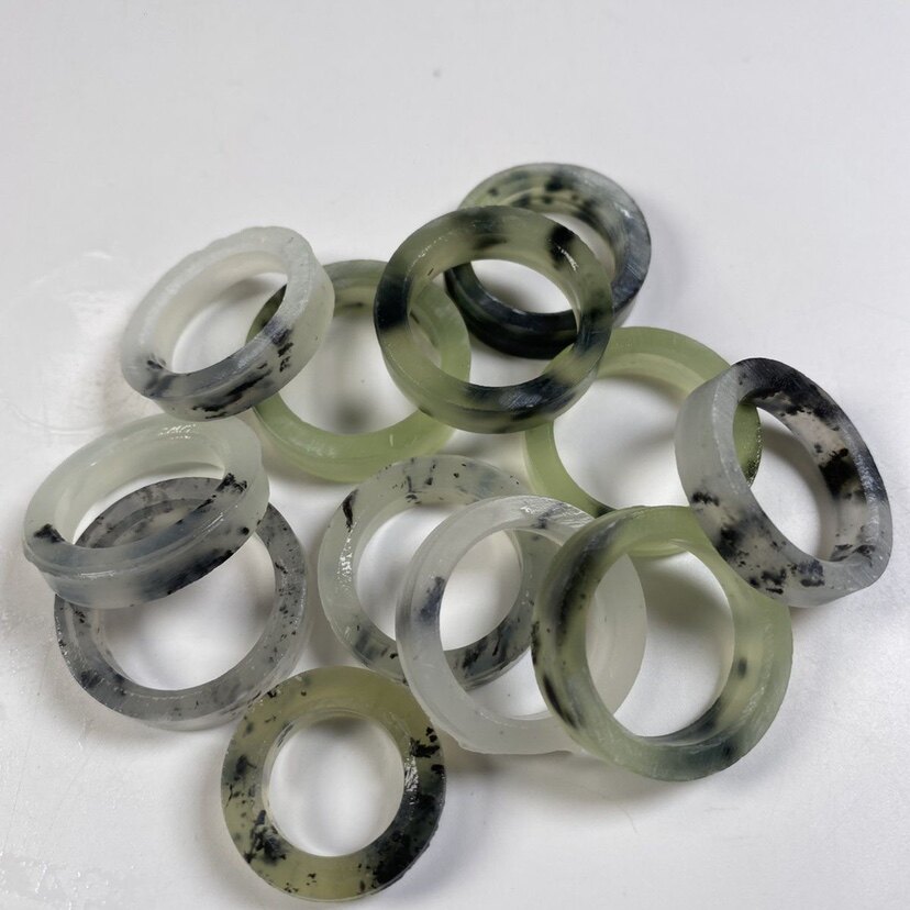 岫玉天然水墨戒圈岫玉跑环指环冰料子半成品未抛光方形水墨圈指环