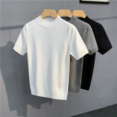 型男毛衣韩国东大门男装 夏季 潮流 t恤男修身 美式 半高领针织衫 短袖