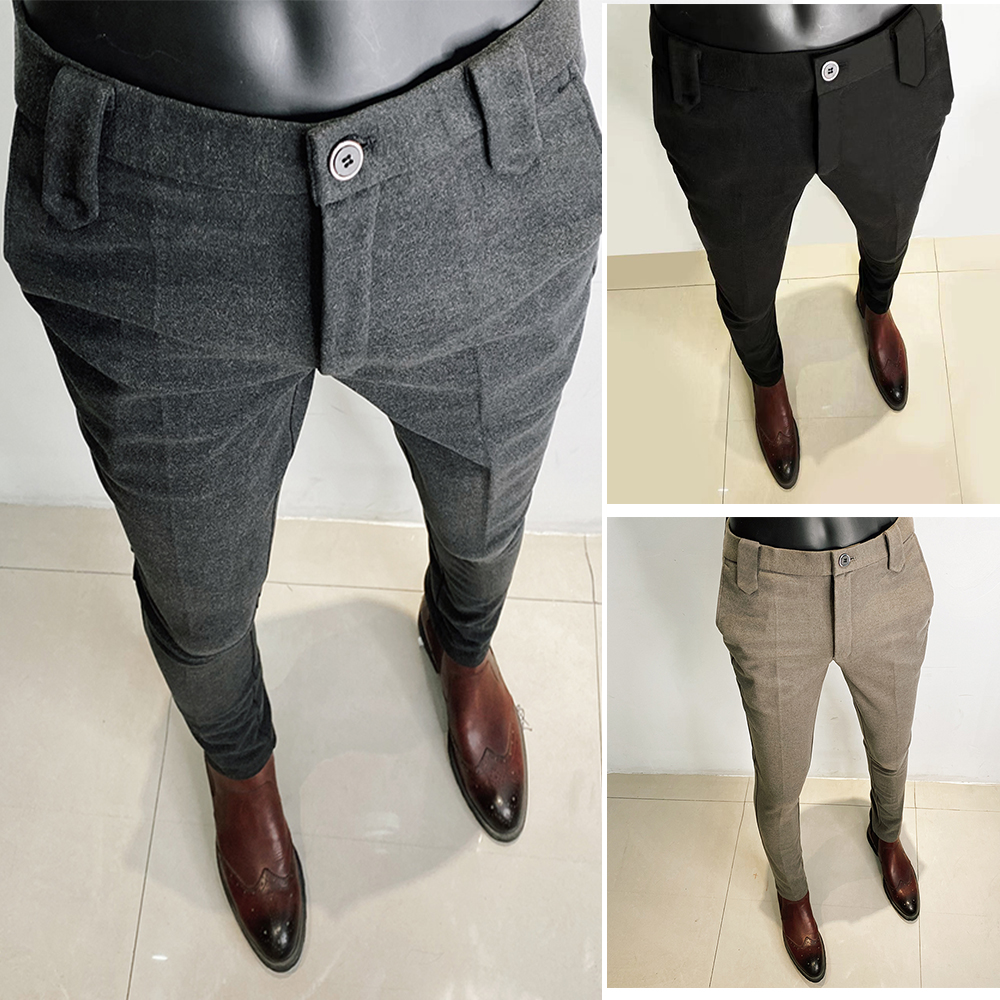 毛呢西裤男秋冬季韩版修身男士休闲长裤加厚潮西装裤小脚呢子裤子