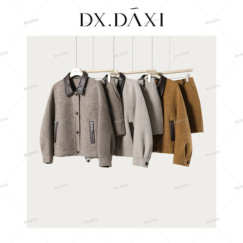 DX.DAXI【贝利小姐】2025秀场设计师款拼皮羊毛大衣短裙两件套