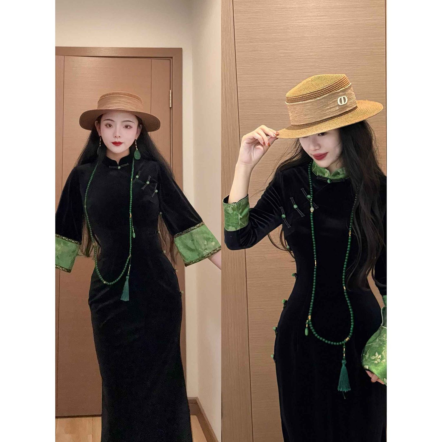 进口秋冬旗袍高端大气上档次年轻款新中式贵气旗袍连衣裙