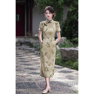 进口绿色旗袍夏季新款2025新中式改良年轻款少女日常可穿小个子连