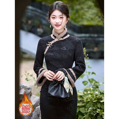 进口黑色超好看秋冬款旗袍女新中式2025新款高端大气上档次年轻款