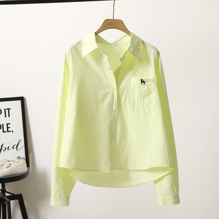 衬衫 JMH 2026初夏新款 清新荧光绿纯棉刺绣小鹿长袖 衬衣 女宽松韩版