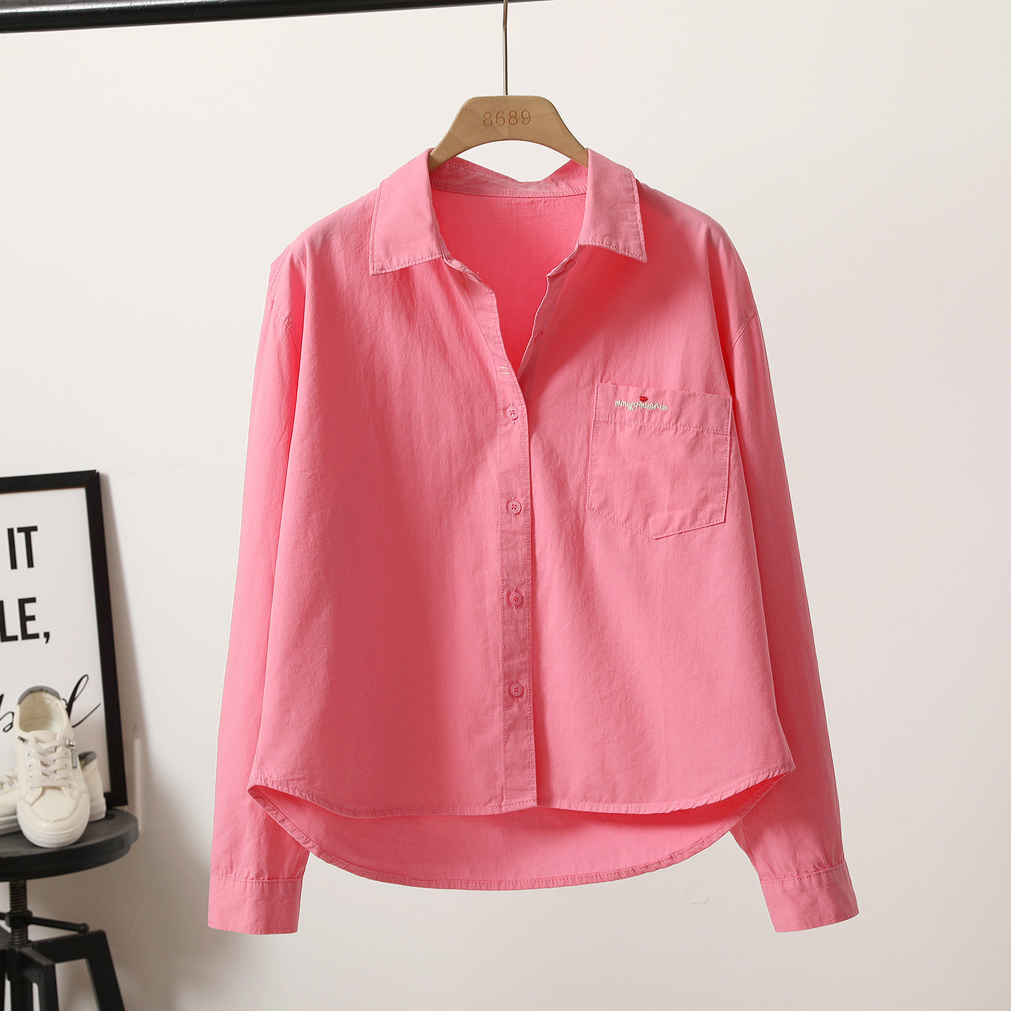 漂亮靓照玫红色棉衬衫女刺绣口袋短款时尚小个子外穿衬衣上衣宽松,女装/女士精品,衬衫,淘宝优惠券,粉丝福利购,淘宝优惠卷