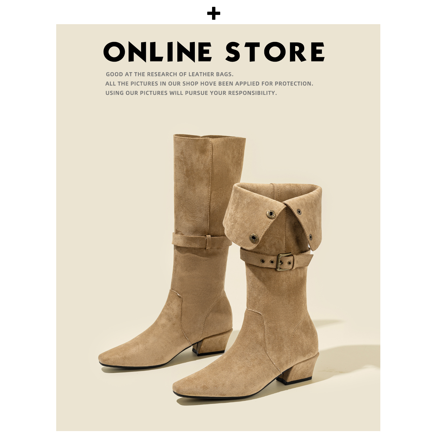 羊皮版!美拉德长筒靴女2025新款冬季粗跟翻折两穿高筒骑士长靴