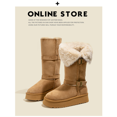羊皮！厚底高筒雪地靴女2025冬季加绒棉鞋保暖东北中筒长筒雪地棉