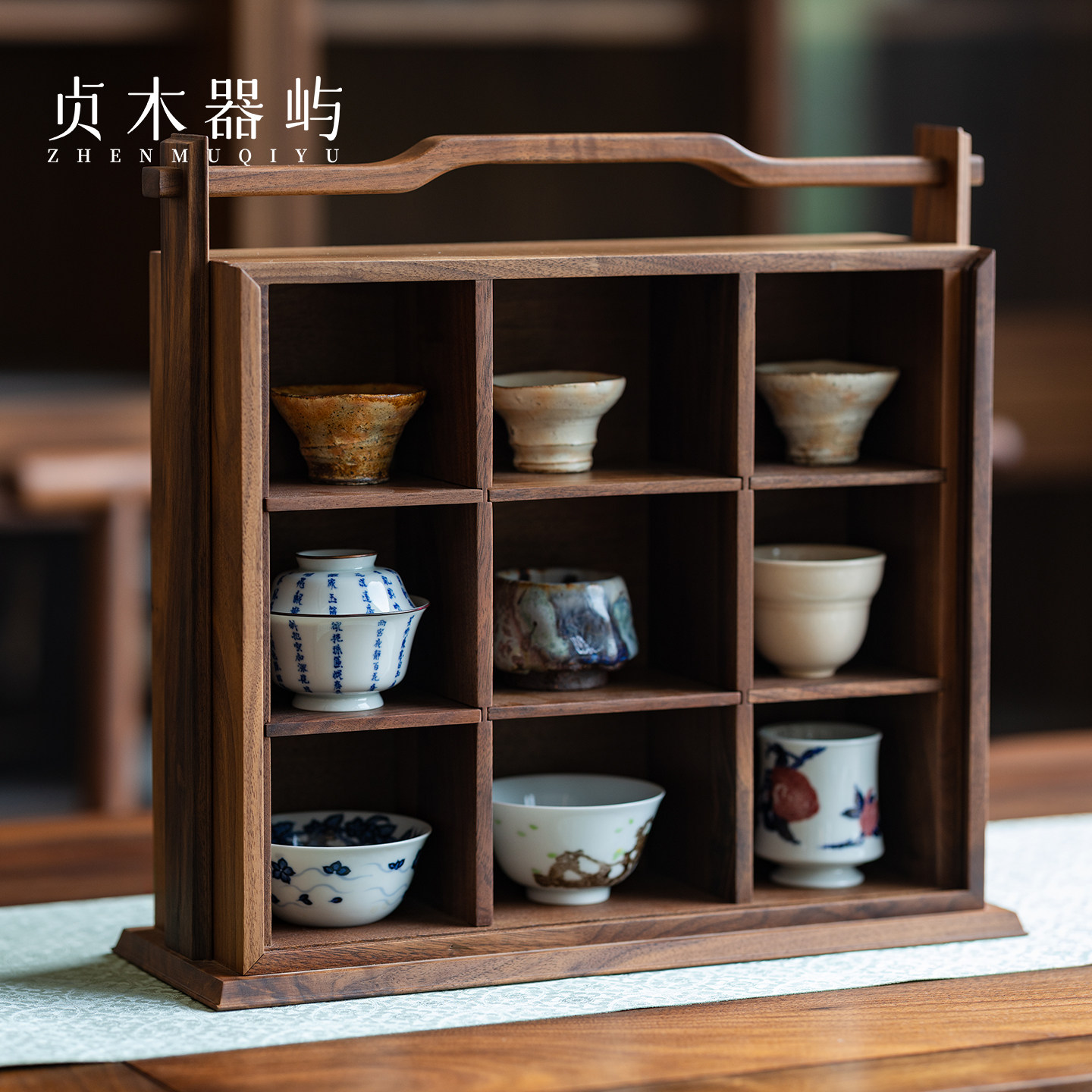 贞木器屿复古木质九宫格展示架图片