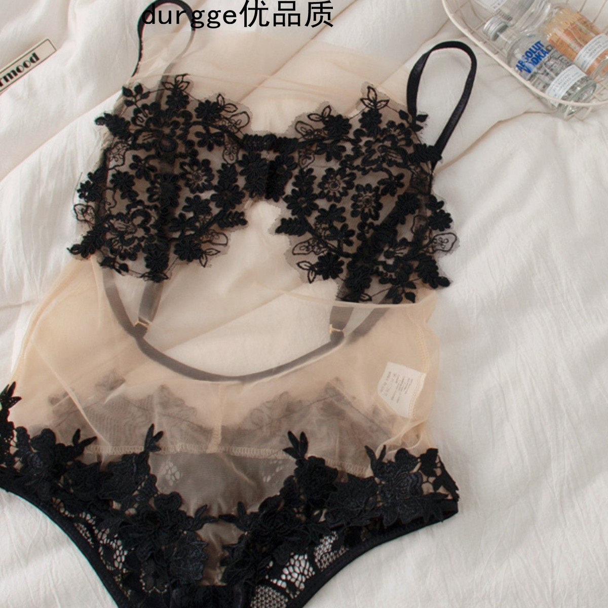 日本durgge  性感蕾丝连体衣女薄款刺绣宫廷睡衣复古法式文胸套装