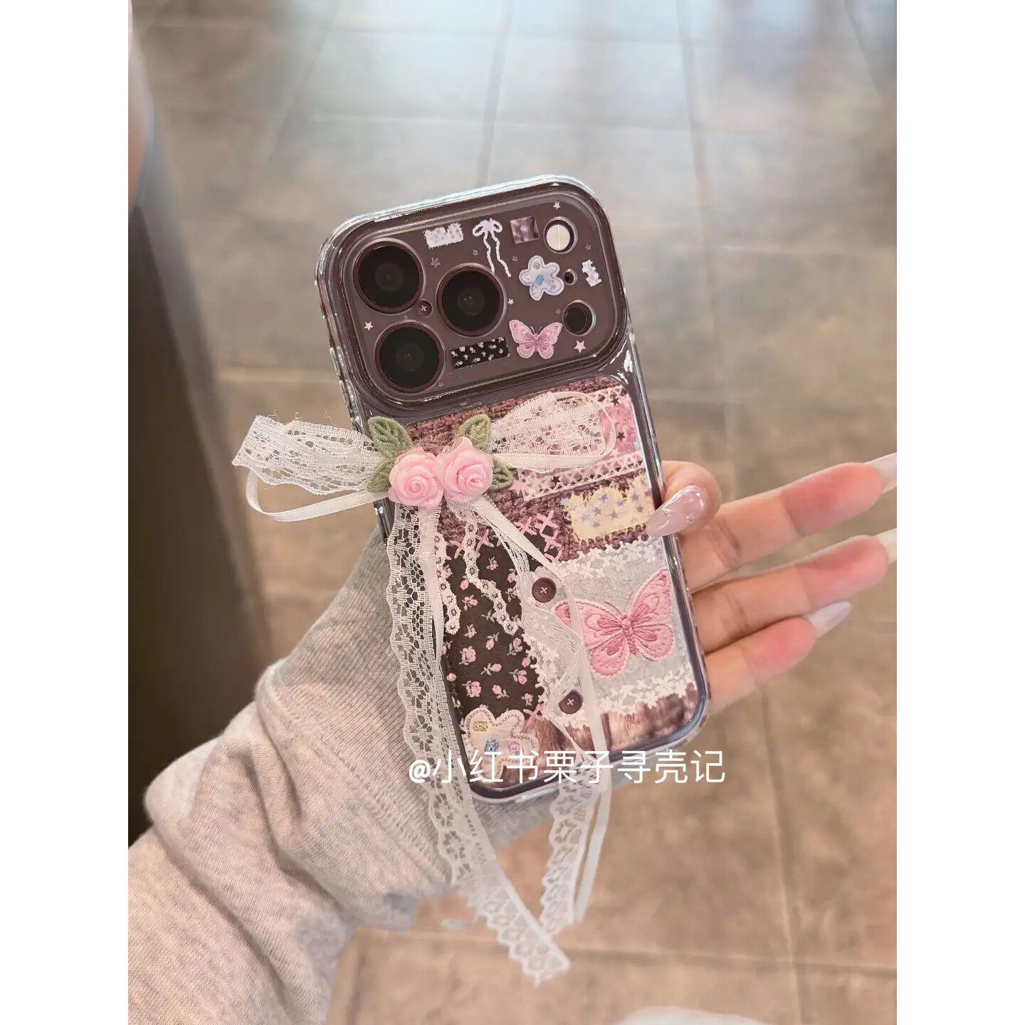 皮纹拼接碎花丝带蝴蝶结简约ins手机壳18promax保护苹果18pro女苹果17proMax双层17pro卡通iPhone17苹果16pro