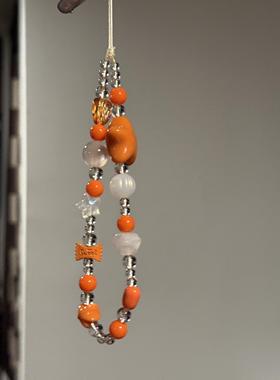 ins风韩系橙色同款星星糖果爱心珠链串珠挂件手机手链ccd相机挂件