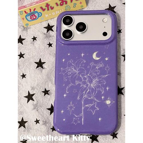 镭射紫色百合花简约ins手机壳17promax保护iphone15女iPhone16pro双层iphone16卡通iPhone17苹果15pro