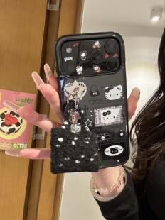 黑框透明黑白系KT猫卡通ins手机壳17promax苹果iphone17pro保护iPhone16pro双层iPhone17苹果15pro