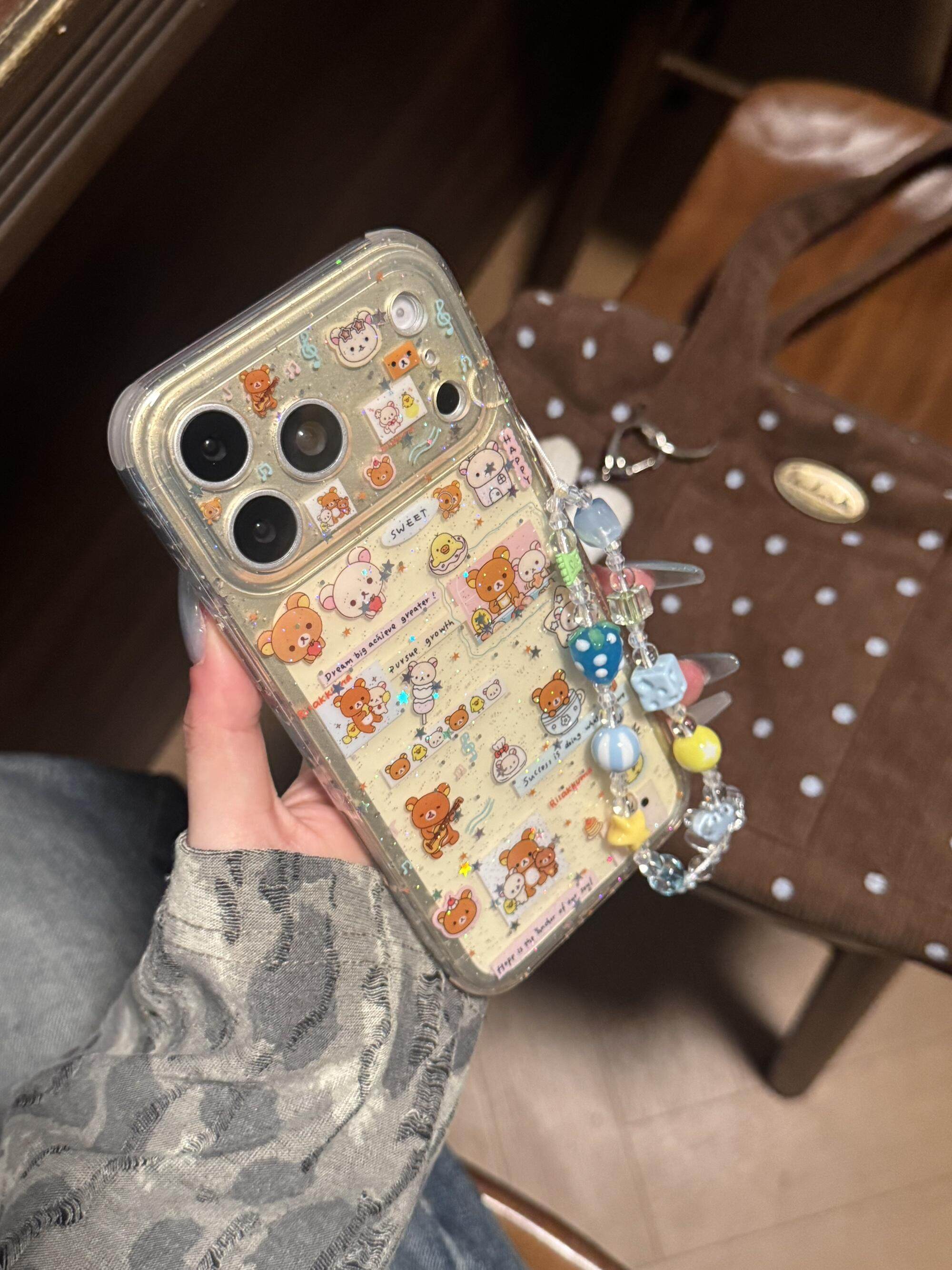 透色吉他轻松熊闪粉韩系ins风17pro手机壳17promax保护iphone15女款16pro双层16卡通iPhone17苹果15pro,3C数码配件,手机保护套/壳,淘宝优惠券,粉丝福利购,淘宝优惠卷