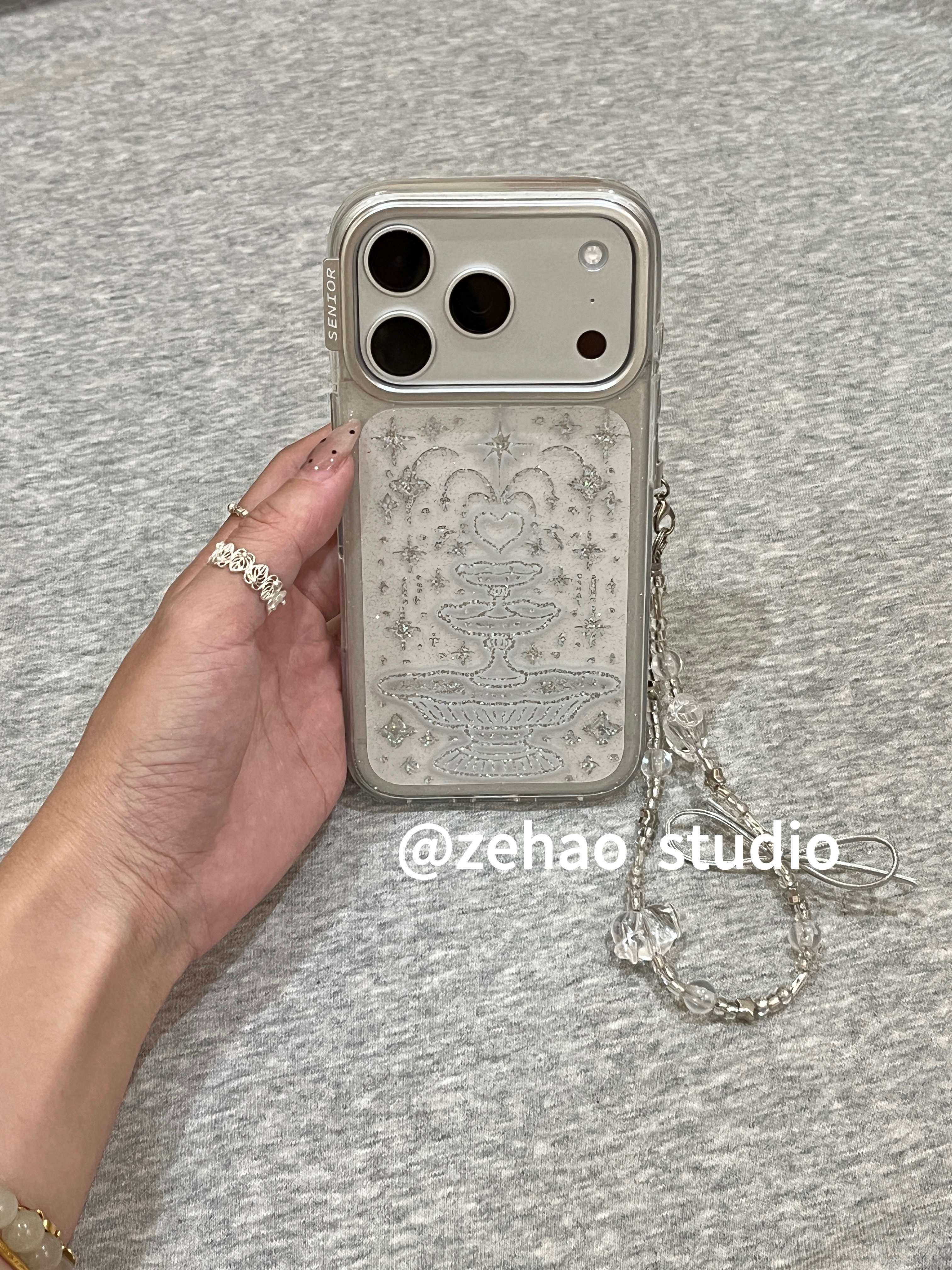 银框透明细闪爱心喷泉韩系ins风17pro手机壳17promax保护iphone15女款16pro双层16卡通iPhone17苹果15pro