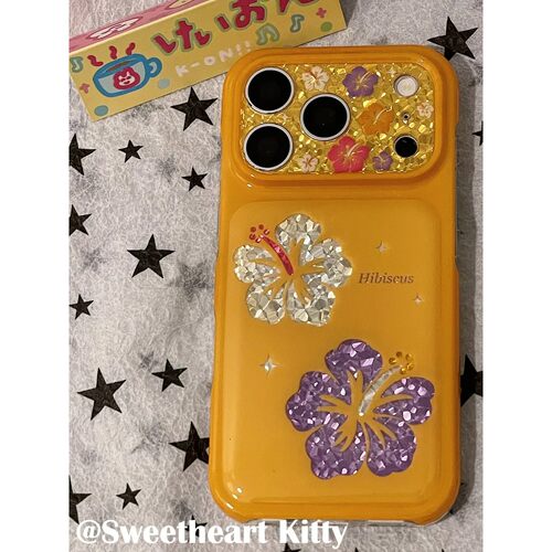 黄色闪钻扶桑花简约ins手机壳17promax保护iphone15女iPhone16pro双层iphone16卡通iPhone17苹果15pro