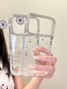 韩系ins透底薄荷绿星星彩钻苹果17pro手机壳iPhone17promax苹果16promax手机壳16pro苹果15pro卡通iPhone16