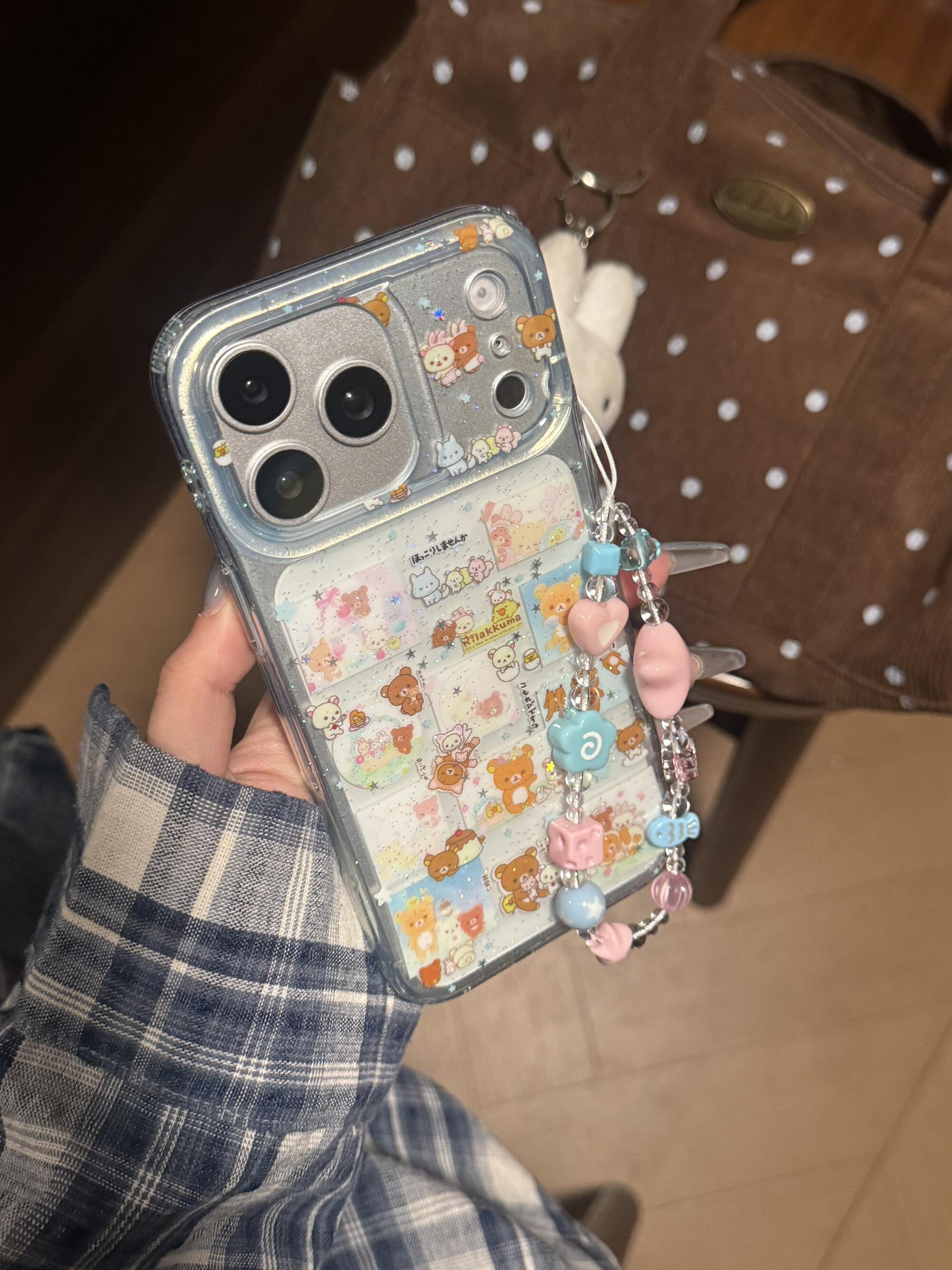 透色拼贴闪粉布丁轻松熊韩系ins风17pro手机壳17promax保护iphone15女款16pro双层16卡通iPhone17苹果15pro